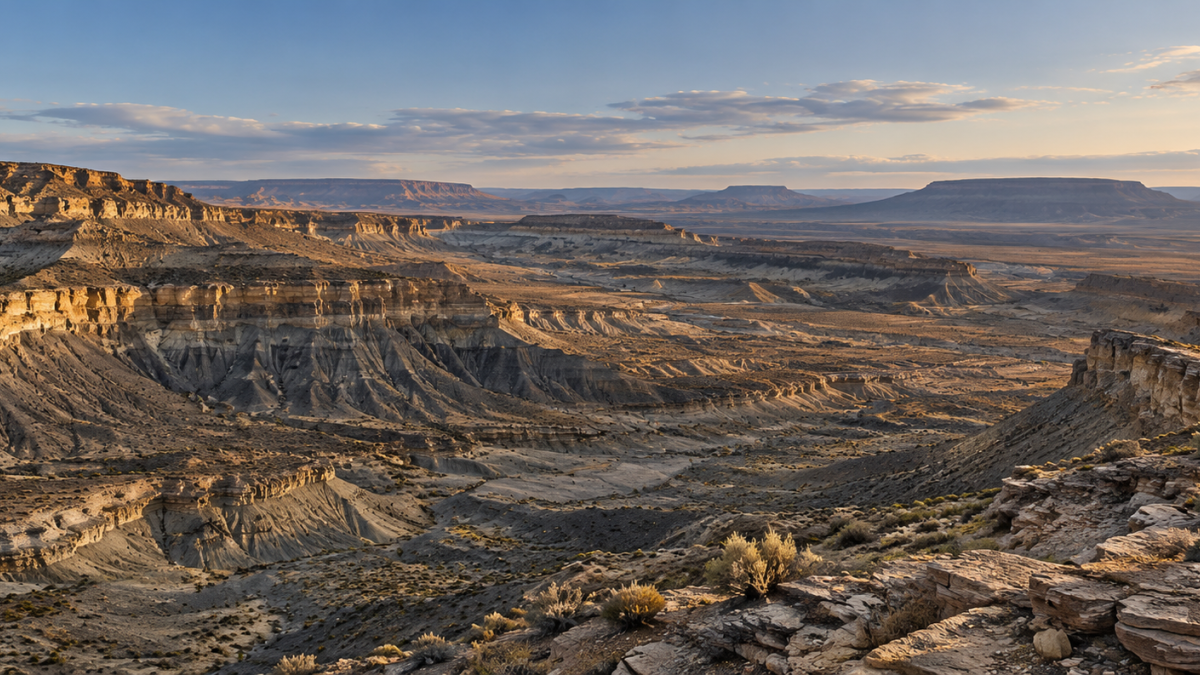 Patagonian Shale Badlands at Golden Hour