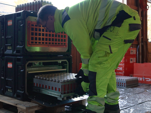 Loading trays of 90 nodes for simultaneous charging and data harvesting